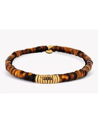 Tateossian - Brown Bamboo Bracelet With Tiger Eye And Yellow Gold Plated Silver Discs for Men - Lyst