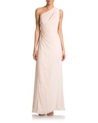Monique Lhuillier Bridesmaids | Pink Asymmetric Keyhole Chiffon Gown | Lyst