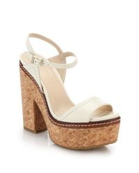 Jimmy Choo | White Naylor Cork-heeled Leather Sandals | Lyst