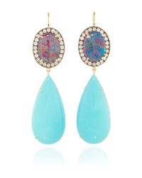 Andrea Fohrman | Multicolor One Of A Kind Australian Opal Earring With Ice Diamonds & Sleeping Beauty Turquoise Drops | Lyst