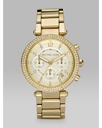 Michael Kors | Metallic Parker Pave Goldtone Stainless Steel Chronograph Bracelet Watch | Lyst