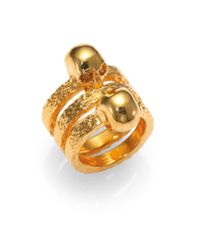 Alexander McQueen | Metallic Crystal Twin Skull Textured Multi-row Ring | Lyst