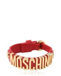 Moschino | Red Grained Leather Bracelet for Men | Lyst