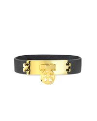 Tory Burch - Turn-lock Black Leather Bracelet - Lyst