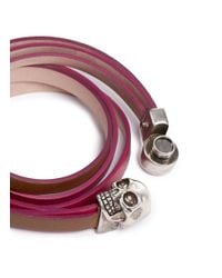 Alexander McQueen | Metallic Skull Double Wrap Colourblock Leather Bracelet | Lyst