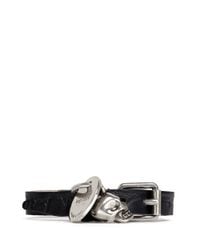 Alexander McQueen | Black Skull Charm Croc Embossed Leather Bracelet | Lyst