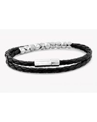 Tateossian - Silver Studded Double Wrap Black Leather Scoubidou Bracelet for Men - Lyst