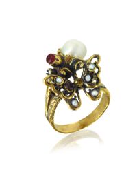 Alcozer & J | Multicolor Golden Brass Gemstones And Glass Pearl Butterfly Ring | Lyst