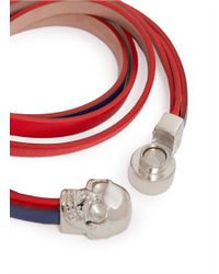 Alexander McQueen | Blue Triple Strap Skull Leather Bracelet | Lyst