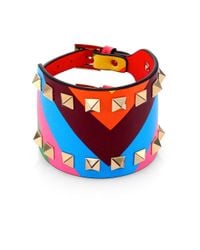 Valentino | Blue Wide Painted Leather Rockstud Bracelet | Lyst