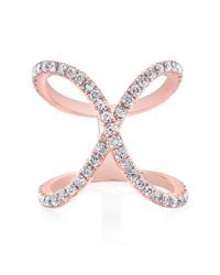 Anne Sisteron - Pink 14kt Rose Gold Diamond Curved X Ring - Lyst