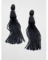 Oscar de la Renta | Gray Long Beaded Tassel Clip-on Earrings | Lyst