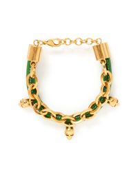 Alexander McQueen | Green Leather And Skull Embellish Chain Bracelet | Lyst