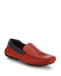 Prada | Red Perforated Leather Drivers for Men | Lyst