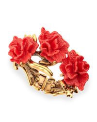 Oscar de la Renta | Metallic Red Coral-motif Hinge Bracelet | Lyst
