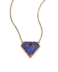 Marlo Laz | Metallic Champagne Diamond & Lapis Carat Pendant Necklace | Lyst