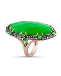 Anne Sisteron - Green 14kt Rose Gold Tsavorite Garnet Diamond Cocktail Ring - Lyst