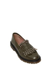 RED Valentino | Natural 20mm Studded Fringed Leather Loafers | Lyst