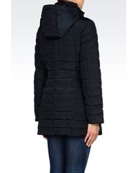 Armani Jeans | Blue Hooded Down Jacket In Technical Fabric | Lyst