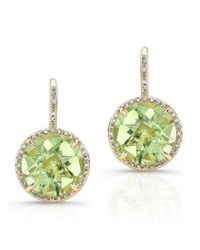Anne Sisteron - 14kt Yellow Gold Green Amethyst Diamond Round Earrings - Lyst