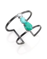 Alexis Bittar Fine | Green Mint Marquis Chrysoprase, Turquoise, Blue Quartz & Sterling Silver Three-Stone Open Cuff Bracele | Lyst