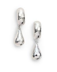 Mija | Metallic Sterling Silver Hammered Pear Charm Mini Hoop Earrings | Lyst