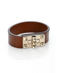 Valentino | Brown Rockstud Leather Turn-lock Bracelet | Lyst