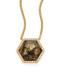 Mija | Brown Labradorite & White Sapphire Hexagon Pendant Necklace | Lyst