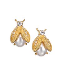 Kenneth Jay Lane | Metallic Faux Pearl Bee Earrings | Lyst