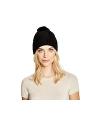 Tory Burch | Black Cable Knit Beanie With Rabbit Fur Pom-pom | Lyst