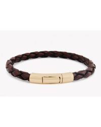 Tateossian - Single Wrap Scoubidou Brown Leather Bracelet With 18k Yellow Gold Clasp for Men - Lyst