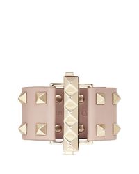 Valentino | Natural 'rockstud' Bar Clasp Wide Leather Bracelet | Lyst