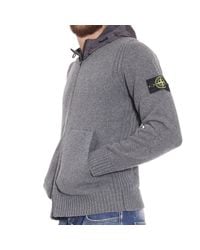 Stone Island | Gray Sweater Lambswool Cardigan With Hood for Men | Lyst