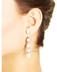 Oscar de la Renta | White Pearl Pavé Trompe L'oeil Drop Earrings | Lyst