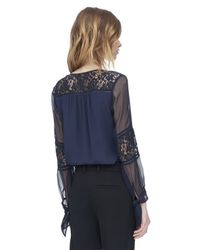 Rebecca Taylor Blue Silk & Lace Blouse