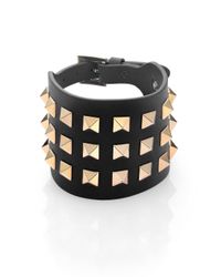 Valentino | Black Rockstud Wide Leather Bracelet | Lyst