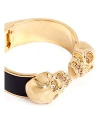 Alexander McQueen | Metallic Double Skull Leather Bangle | Lyst