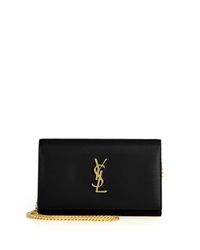 Saint Laurent | Black Monogram Small Textured Leather Chain Wallet | Lyst