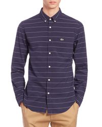 Lacoste | Blue Slim-fit Striped Cotton Pplin Sportshirt for Men | Lyst