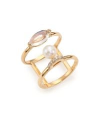 Phyne By Paige Novick | Metallic Olivia 5mm White Akoya Pearl, Moonstone, Diamond & 14k Yellow Gold Double-band Ring | Lyst