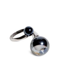 Antica Murrina | Metallic Optical - Silver Stainless Steel Ring W/black Murano Glass Beads | Lyst