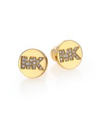 Michael Kors | Metallic Fulton Logo Pavé Stud Earrings/goldtone | Lyst