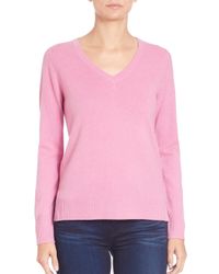Saks Fifth Avenue | Pink Cashmere V-neck Sweater | Lyst
