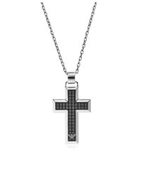 Emporio Armani - Gray Steel Necklace With Cross Pendant for Men - Lyst
