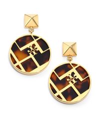 Tory Burch | Metallic Aislin Tortoise-print Chevron Fret Drop Earrings | Lyst