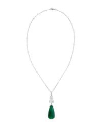 Nina Runsdorf | Green Rose Cut Diamonds Station Necklace With Large Emerald Briolette And Rose Cut Diamond Pendant | Lyst