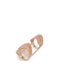 Fallon | Pink Rose Gold Pave Labyrinth Double Ring | Lyst