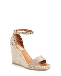 Lyst Valentino  Rockstud Wedge  Espadrille Sandals  in Natural