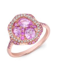 Anne Sisteron - Metallic 14kt Rose Gold Pink Sapphire Cluster Diamond Cocktail Ring - Lyst