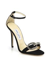 Jimmy Choo | Black Tamsyn Crystal-buckle Satin Sandals | Lyst